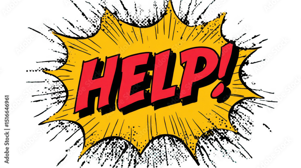 Fototapete red help. text bursting out of a yellow jagged comic style speech bubble with a distressed edge and 