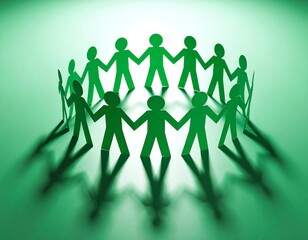 Green paper cutouts of people holding hands in a circle