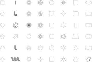 Vector Abstract line icons Collection, Geometric Shapes set - modern and retro aesthetic figure star oval spiral flower and other primitive design elements.