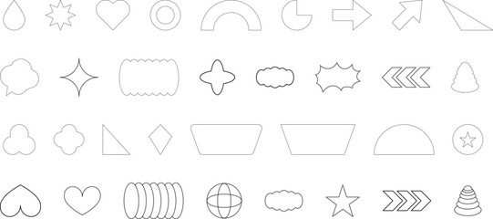 Vector Abstract line icons Collection, Geometric Shapes set - modern and retro aesthetic figure star oval spiral flower and other primitive design elements.