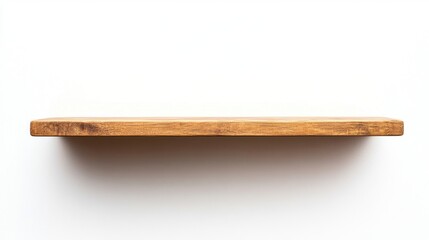 Empty Wooden Shelf on White Wall.