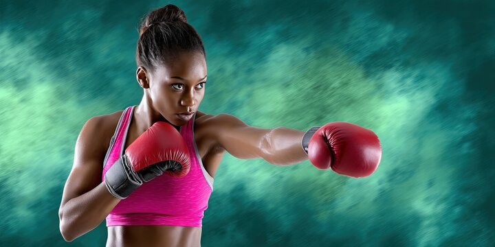 dynamic action shot of woman athlete boxing -