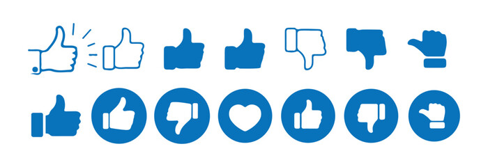 Blue Like and Dislike Icon Set – Social Media Feedback and Approval Symbols, Victor illustration  eps 10