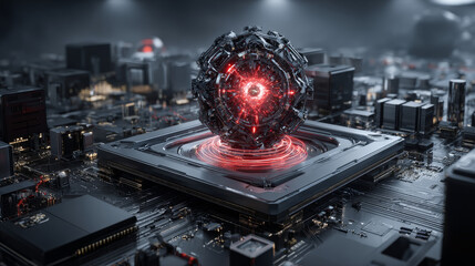 Quantum Computing. Businessman touching icon and exploring the potential of quantum computing for solving complex problems in various industries, enhancing data security through advanced encryption.