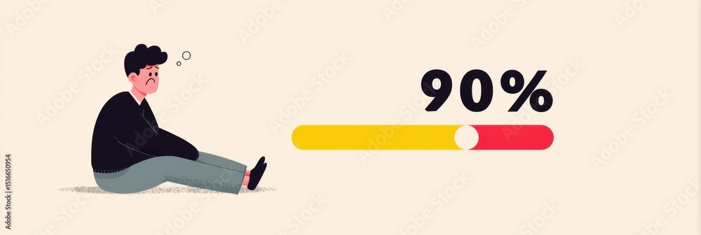 Aufkleber Loading Bar Stuck at 99 Percent Portrayed With an Anxious Expression, Vivid Representation of Frustration and Anticipation