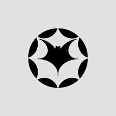 Bat in circular negative space logo vector illustration