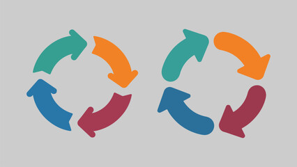 Round Arrows Icon Set Vector – Colorful Reload and Repeat Symbols on Gray Background for Workflow and Process Design