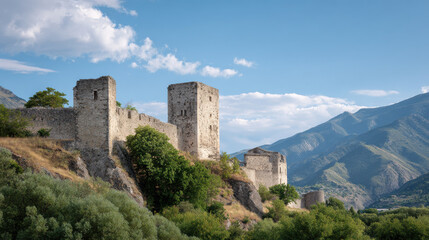 breathtaking view of ancient fortress standing tall against clear blue sky