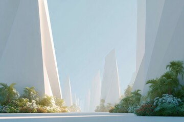 futuristic 3d illustration showcases harmonious blend of urban architecture and greenery seamlessly integrating into