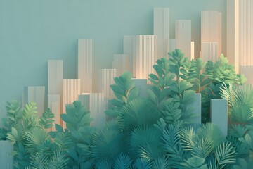 futuristic 3d illustration showcases harmonious blend of urban architecture and greenery seamlessly integrating into
