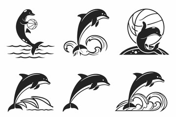 black silhouettes of dolphins