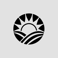 Abstract sun rising behind mountains vector illustration