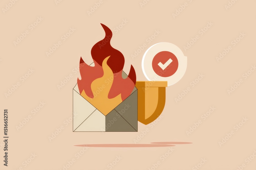 Fototapete firewall blocking friendly messages with flames and a checkmark icon indicating approval