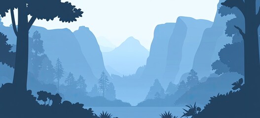 Misty mountain valley landscape