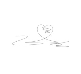 Continuous line art heart drawing, white background, Hand drawn vector illustration in continuous lines. Line art decorative design