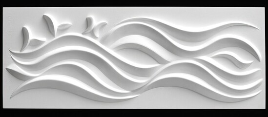 Abstract relief panel with flowing waves and foliage