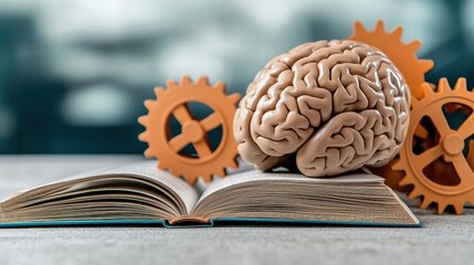 the image depicts a collage featuring a brain, gears, and a book, symbolizing the concept of education and success
