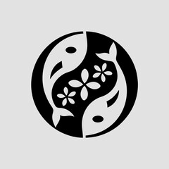 Obraz premium Japanese koi fish with sakura petals vector illustration