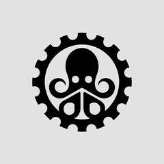 Octopus with mechanical gear tentacles vector illustration
