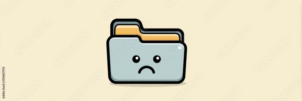 Poster Illustration of a Folder Icon Featuring a Sad Face and Error Badge Against a Clear Background