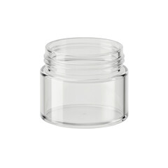 Obraz premium Clear acrylic powder jar, 3/4 view, ultra realistic, isolated on pristine white with sharp contours and no shadows, perfect for commercial product display concept