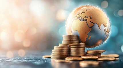 the image of golden coins sparkling against the backdrop of a shimmering globe symbolizes the interconnected nature of global finance