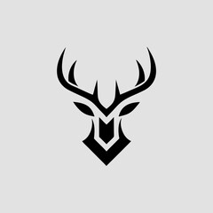 Geometric deer logo with symmetrical antlers vector illustration