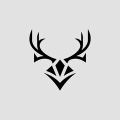 Geometric deer logo with balanced antler symmetry vector illustration