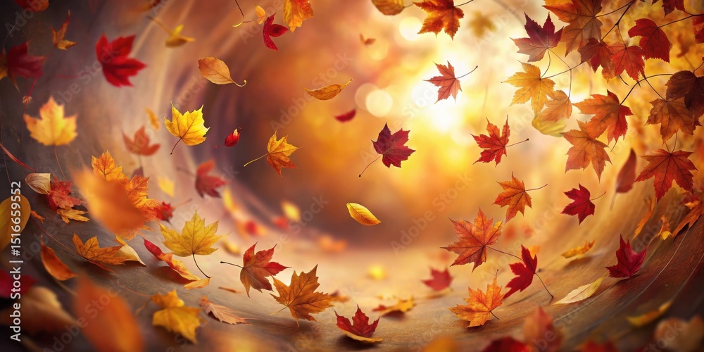 Poster autumnal leaves swirling in a gentle breeze, creating a vibrant and captivating display of nature's 
