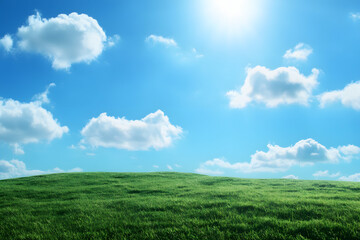 Naklejka premium World Environment Day concept: Green mountains and beautiful sky clouds under the blue sky