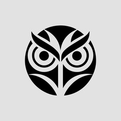 Vector owl logo with symmetrical lines and wide eyes vector illustration