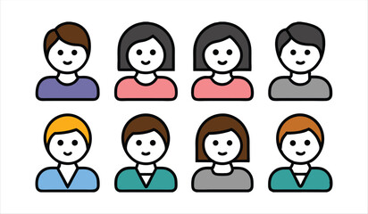 People Icon Set, User Profile and Avatar Symbols On White Background
