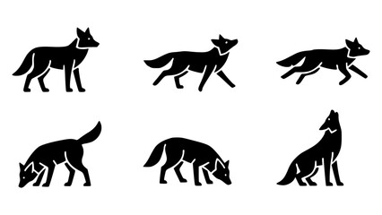 A collection of six minimalist style wolf silhouettes in various poses 