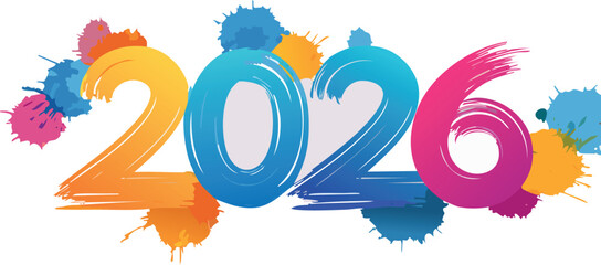 2026 numbers in abstract fluid shapes with pastel color blocks. Trendy and modern, great for creative and digital uses.