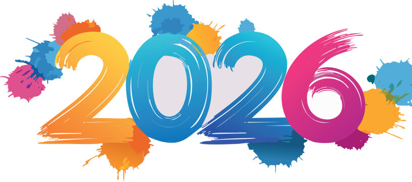 2026 numbers in abstract fluid shapes with pastel color blocks. Trendy and modern, great for creative and digital uses.