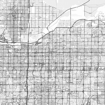 Mesa Area Map with Labels and Neighborhoods - One color, minimalistic design
