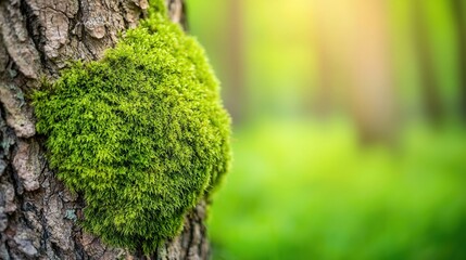 the moss covered tree trunk in the forest is a sight to behold, with its vibrant green hues and intricate patterns creating a sense of tranquility and connection to nature