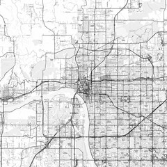 Tulsa Area Map with Labels and Neighborhoods - One color, minimalistic design