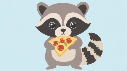 Fototapeta premium Cute raccoon holding a slice of pizza.