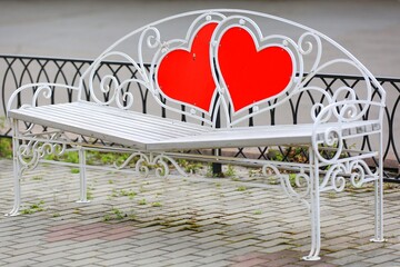 red heart on bench