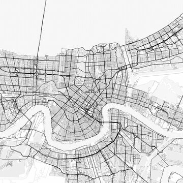 New Orleans Area Map with Labels and Neighborhoods - One color, minimalistic design