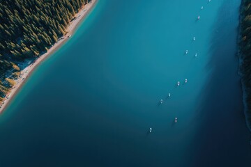 Naklejka premium serene aerial drone-shot in top-down perspective captures vibrant canadian landscape on canada day