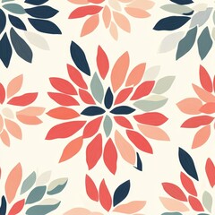 Colorful Floral Pattern with Leaves and Petals on Light Background