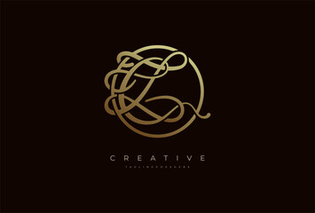 Abstract initial letter CZ calligraphy Logo, Luxury letter CZ in gold circle design, vector illustration