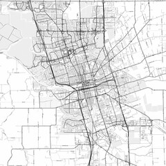 Fototapeta premium Stockton Area Map with Labels and Neighborhoods - One color, minimalistic design