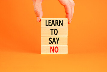 Learn to say no symbol. Concept words phrase Learn to say no on beautiful wooden blocks. Beautiful...