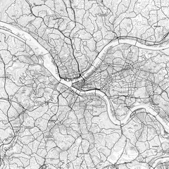 Pittsburgh Area Map with Labels and Neighborhoods - One color, minimalistic design