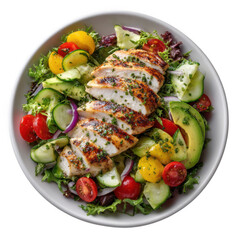 Grilled chicken salad bowl isolated on transparent background