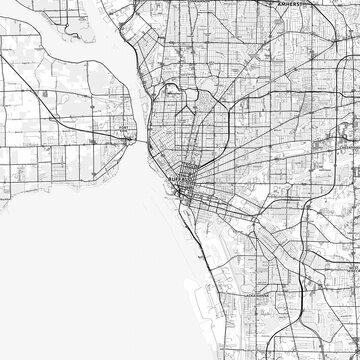 Buffalo Area Map with Labels and Neighborhoods - One color, minimalistic design