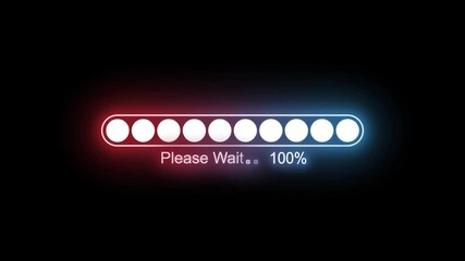 Smooth Neon Loading Animation, Please Wait text Loading Bar Animation, Tech UI Neon Progress Bar Animation - Powered by Adobe